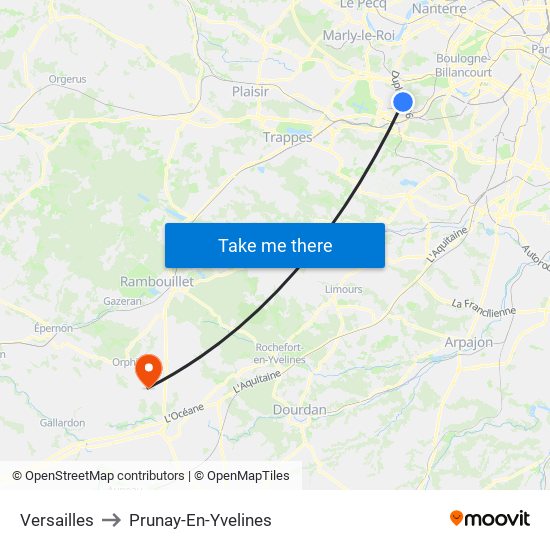 Versailles to Prunay-En-Yvelines map