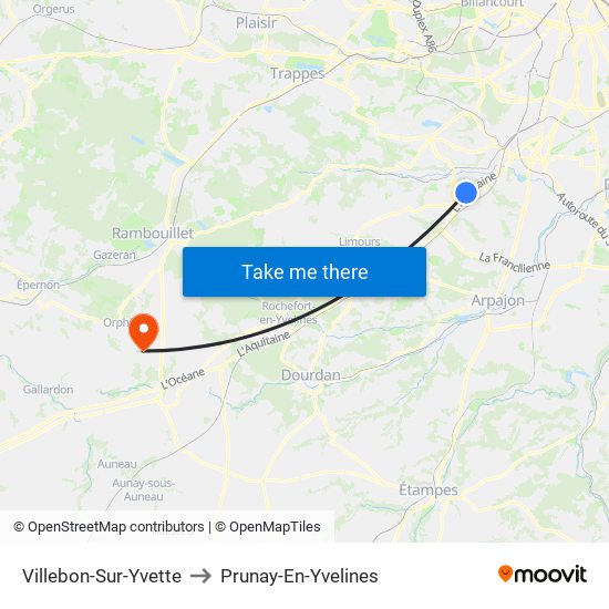 Villebon-Sur-Yvette to Prunay-En-Yvelines map