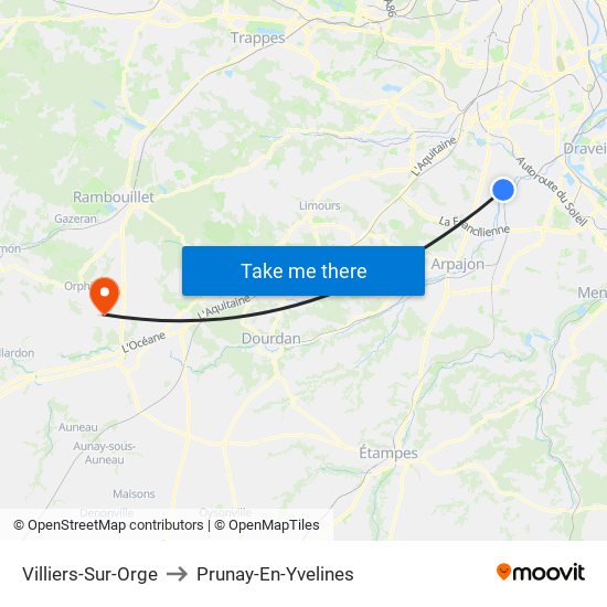 Villiers-Sur-Orge to Prunay-En-Yvelines map