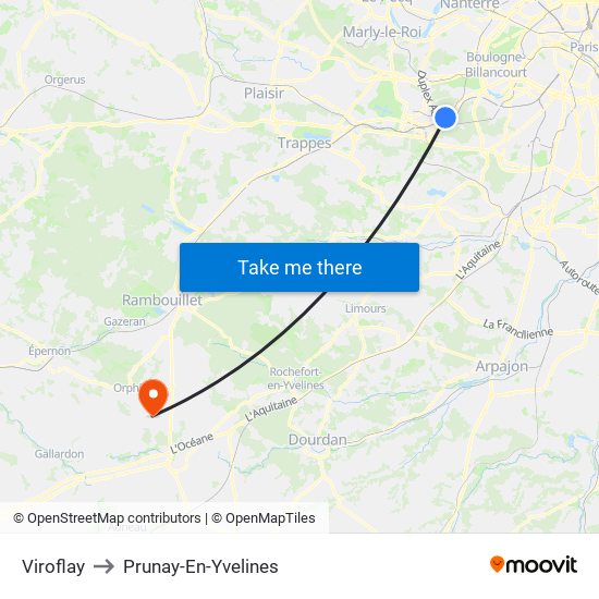 Viroflay to Prunay-En-Yvelines map