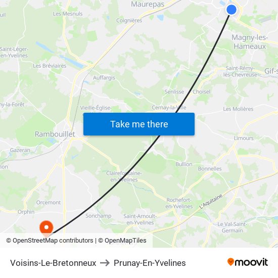 Voisins-Le-Bretonneux to Prunay-En-Yvelines map