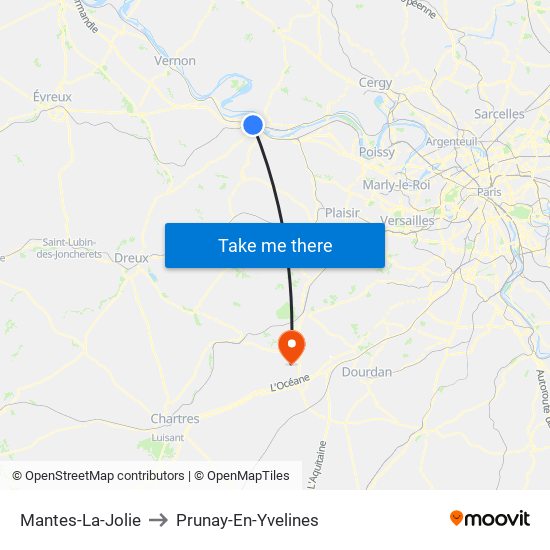 Mantes-La-Jolie to Prunay-En-Yvelines map
