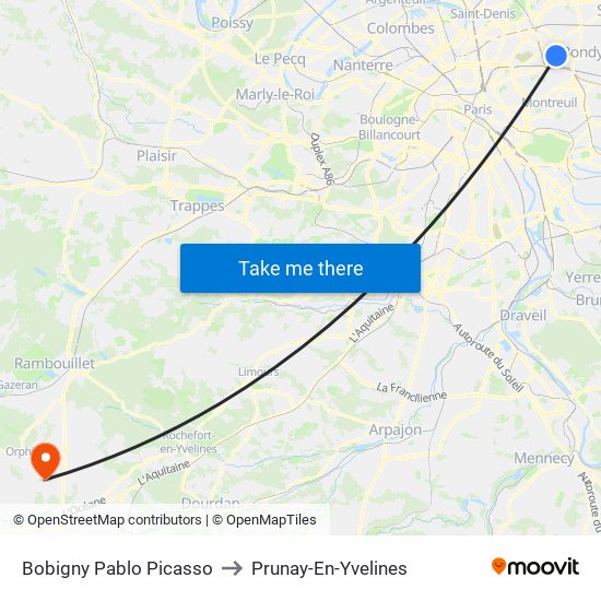 Bobigny Pablo Picasso to Prunay-En-Yvelines map