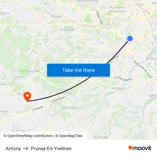 Antony to Prunay-En-Yvelines map
