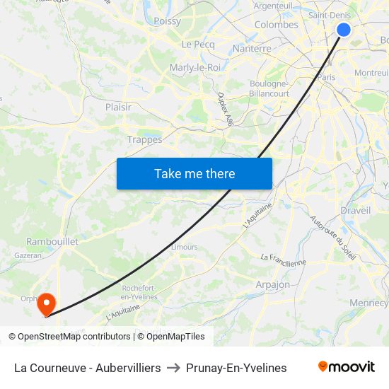 La Courneuve - Aubervilliers to Prunay-En-Yvelines map