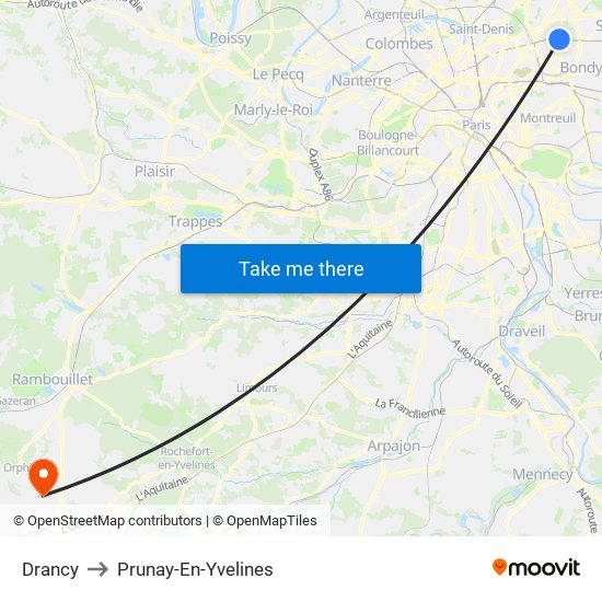 Drancy to Prunay-En-Yvelines map