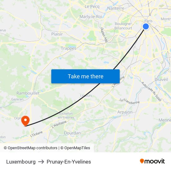Luxembourg to Prunay-En-Yvelines map