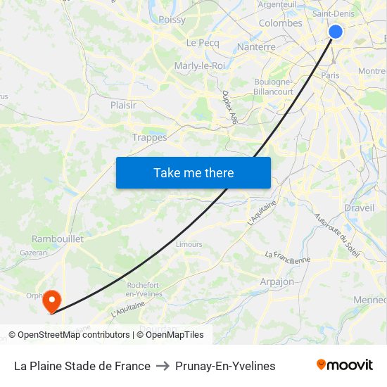La Plaine Stade de France to Prunay-En-Yvelines map