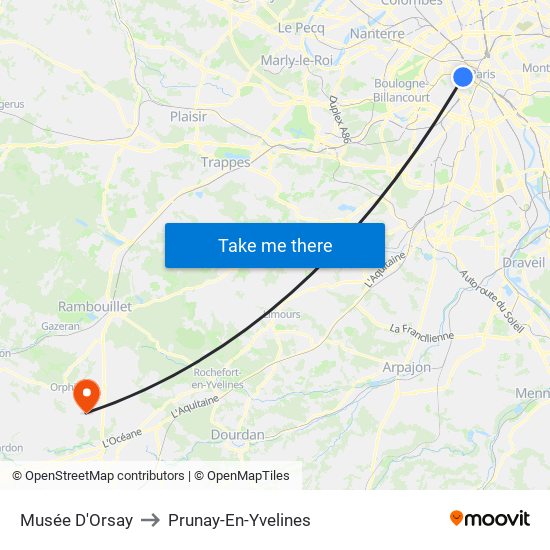 Musée D'Orsay to Prunay-En-Yvelines map