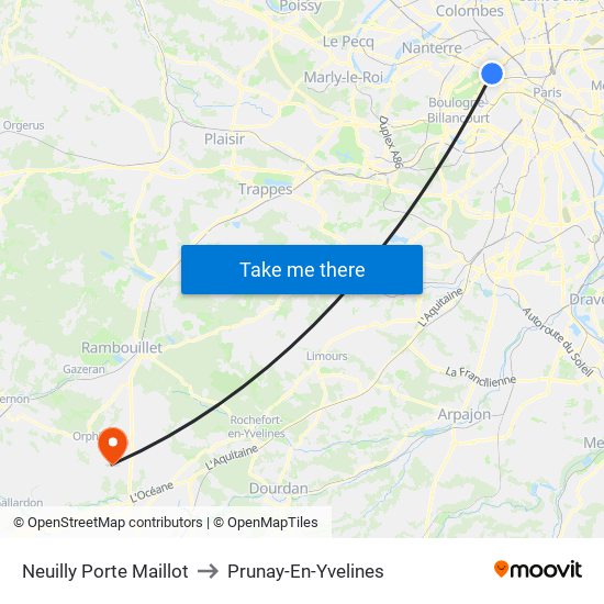 Neuilly Porte Maillot to Prunay-En-Yvelines map