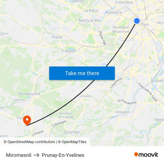 Miromesnil to Prunay-En-Yvelines map