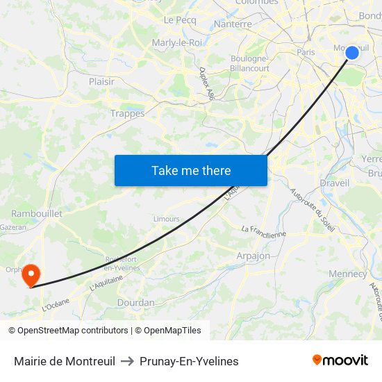 Mairie de Montreuil to Prunay-En-Yvelines map