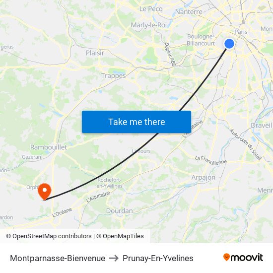 Montparnasse-Bienvenue to Prunay-En-Yvelines map
