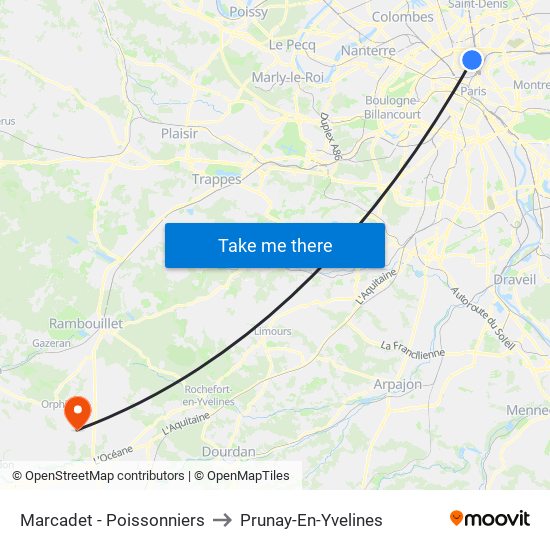 Marcadet - Poissonniers to Prunay-En-Yvelines map