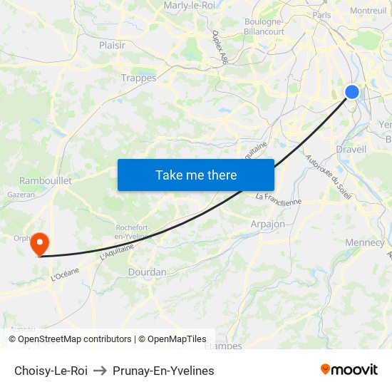 Choisy-Le-Roi to Prunay-En-Yvelines map