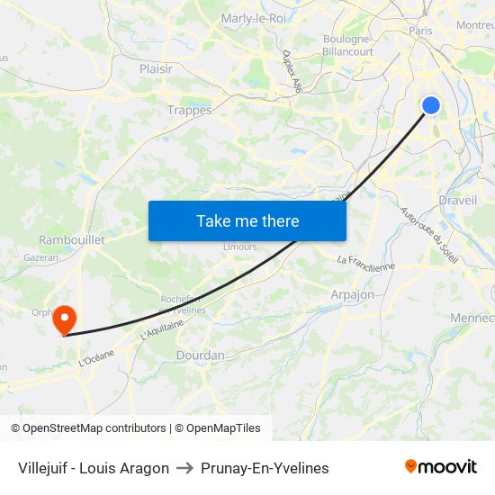 Villejuif - Louis Aragon to Prunay-En-Yvelines map