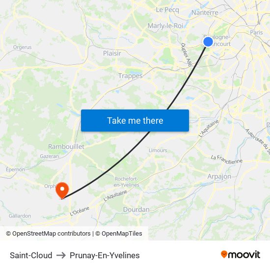 Saint-Cloud to Prunay-En-Yvelines map