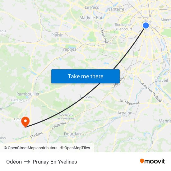 Odéon to Prunay-En-Yvelines map