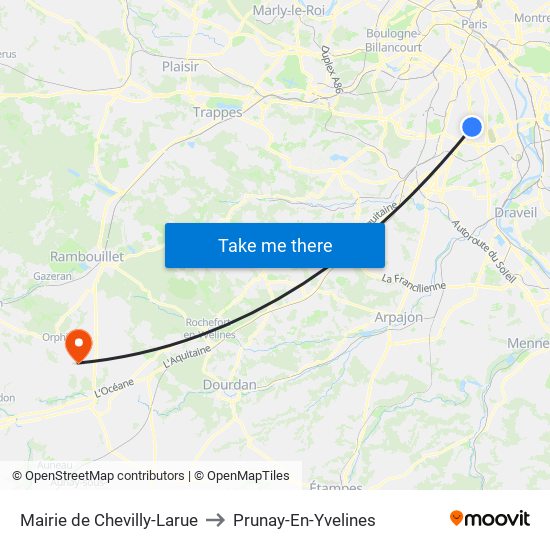 Mairie de Chevilly-Larue to Prunay-En-Yvelines map