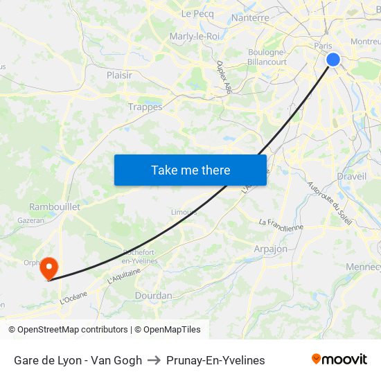 Gare de Lyon - Van Gogh to Prunay-En-Yvelines map