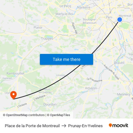 Place de la Porte de Montreuil to Prunay-En-Yvelines map