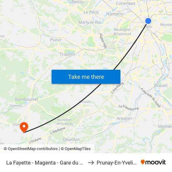 La Fayette - Magenta - Gare du Nord to Prunay-En-Yvelines map