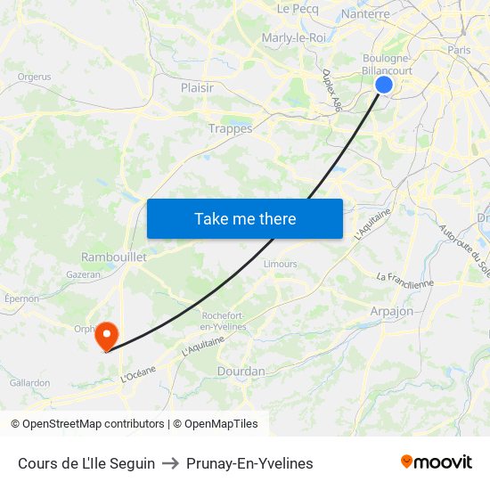Cours de L'Ile Seguin to Prunay-En-Yvelines map