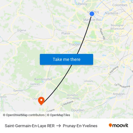 Saint-Germain-En-Laye RER to Prunay-En-Yvelines map