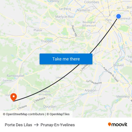 Porte Des Lilas to Prunay-En-Yvelines map