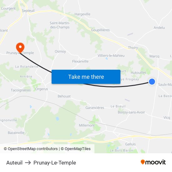 Auteuil to Prunay-Le-Temple map