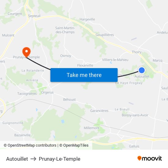 Autouillet to Prunay-Le-Temple map