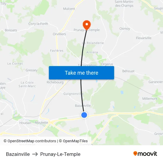 Bazainville to Prunay-Le-Temple map
