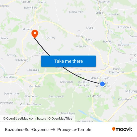 Bazoches-Sur-Guyonne to Prunay-Le-Temple map