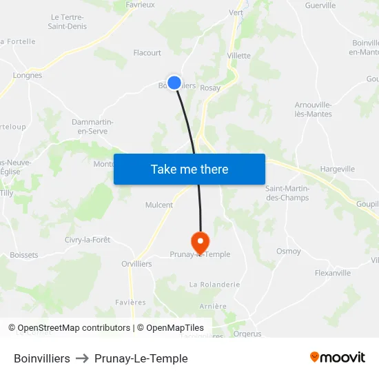 Boinvilliers to Prunay-Le-Temple map