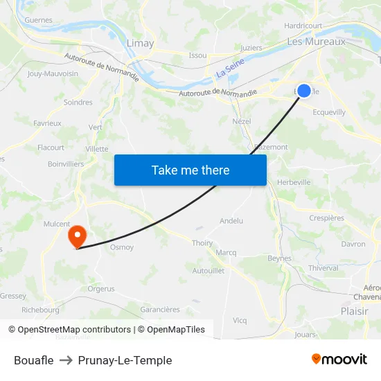 Bouafle to Prunay-Le-Temple map