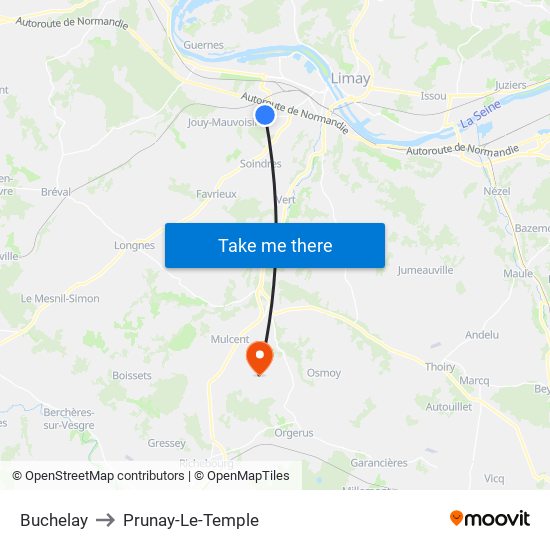 Buchelay to Prunay-Le-Temple map