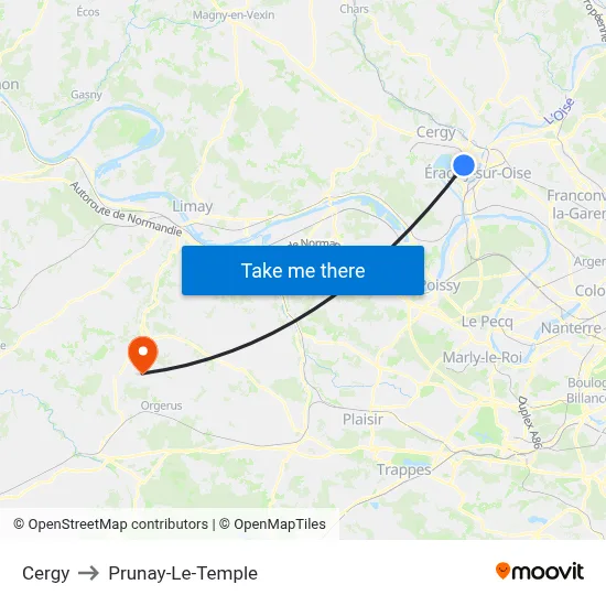 Cergy to Prunay-Le-Temple map