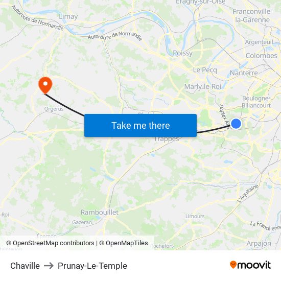 Chaville to Prunay-Le-Temple map