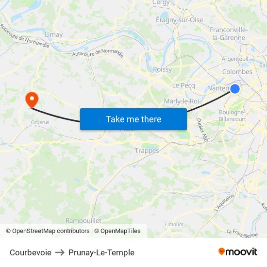 Courbevoie to Prunay-Le-Temple map