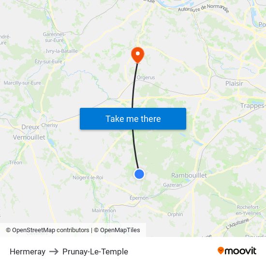 Hermeray to Prunay-Le-Temple map