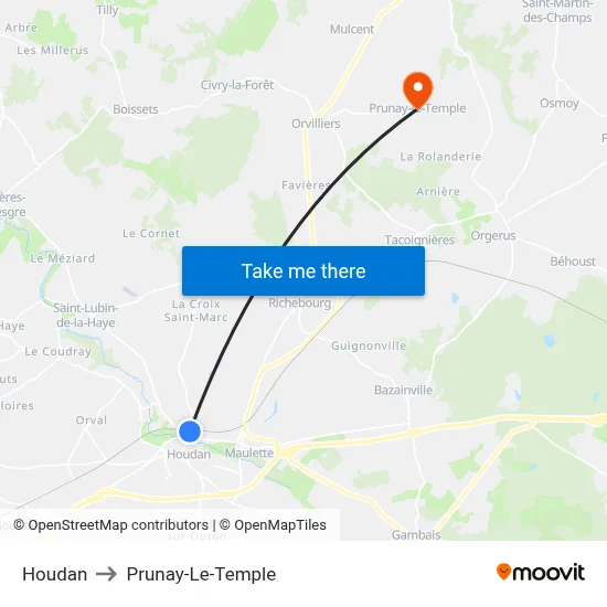 Houdan to Prunay-Le-Temple map