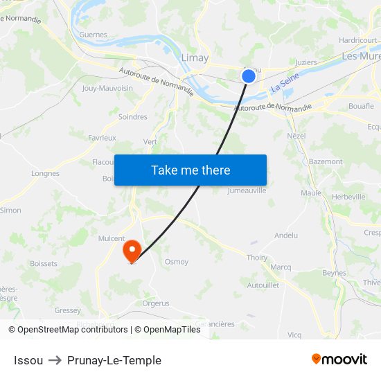 Issou to Prunay-Le-Temple map