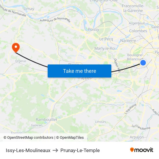 Issy-Les-Moulineaux to Prunay-Le-Temple map