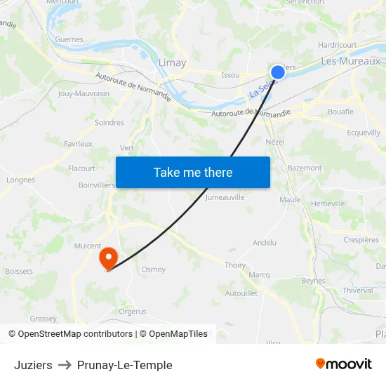 Juziers to Prunay-Le-Temple map