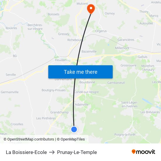 La Boissiere-Ecole to Prunay-Le-Temple map