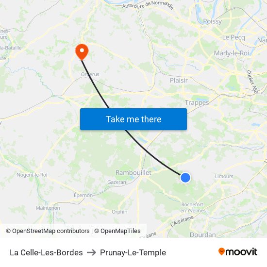 La Celle-Les-Bordes to Prunay-Le-Temple map