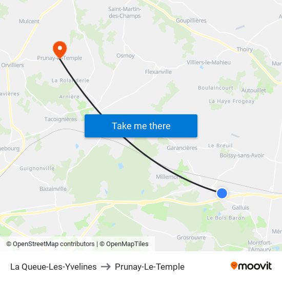 La Queue-Les-Yvelines to Prunay-Le-Temple map