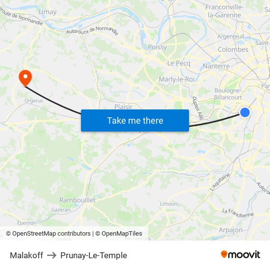 Malakoff to Prunay-Le-Temple map
