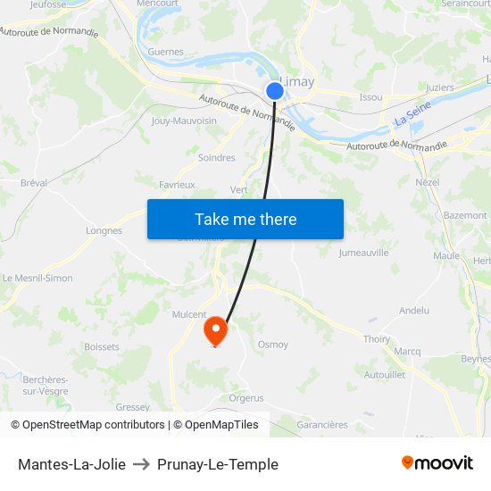 Mantes-La-Jolie to Prunay-Le-Temple map