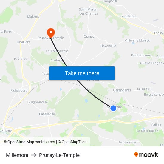 Millemont to Prunay-Le-Temple map